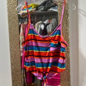 Urban Outfitters striped multicolor crop top tie front Sz Medium